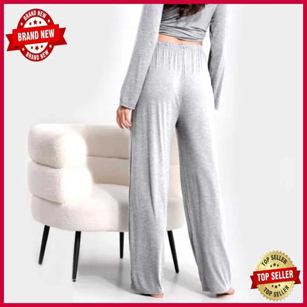 Soft Wide Leg Lounge Pants 4 Pack Drawstring Elastic Waist Comfortable